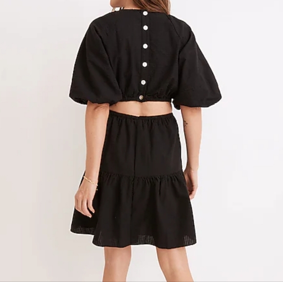 Seersucker Puff-Sleeve Cutout Mini Dress - Picture 2 of 12